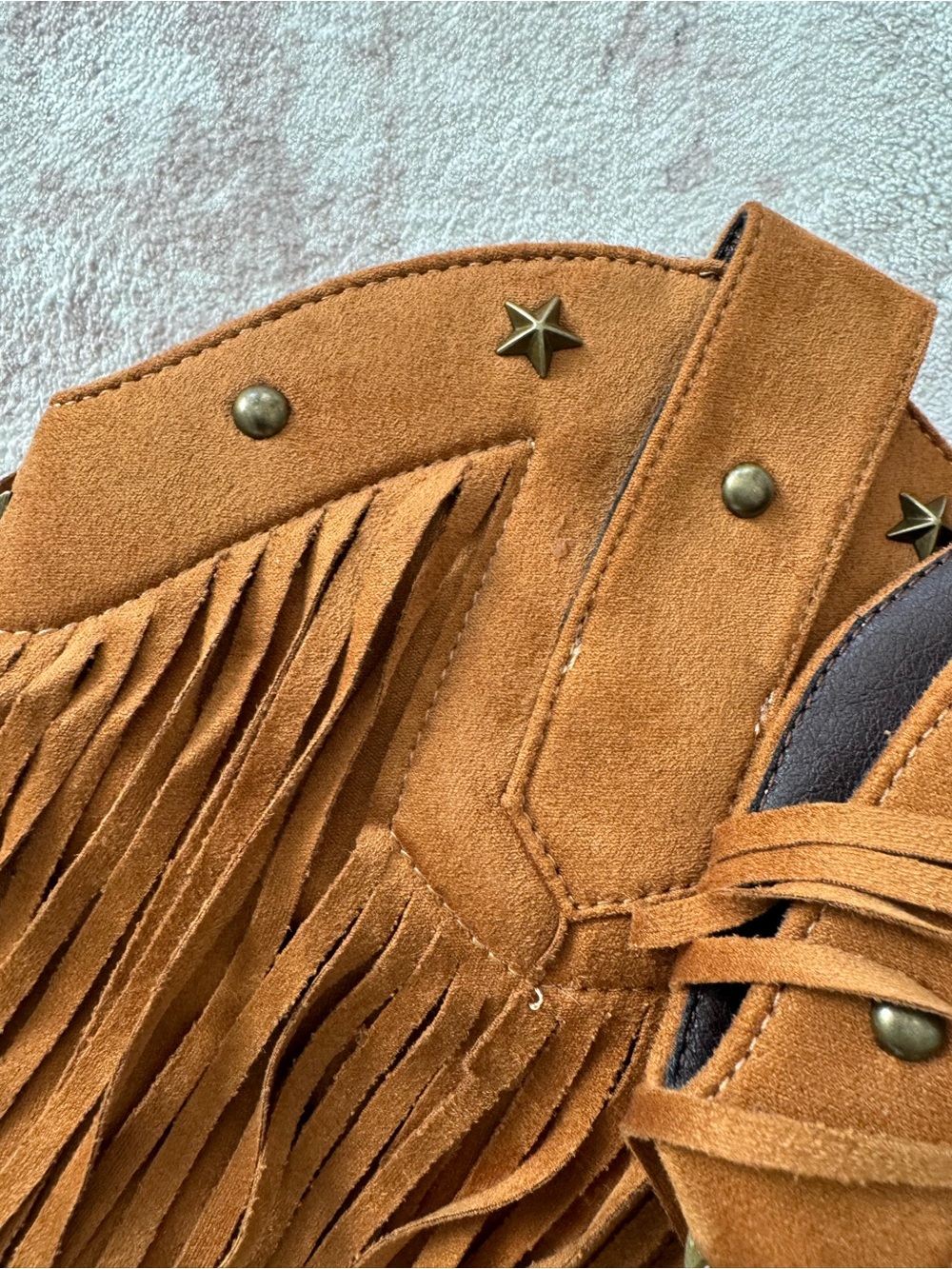Fringe Western Mid‑Heel Boots - Tan Suede - Picture 2 of 6